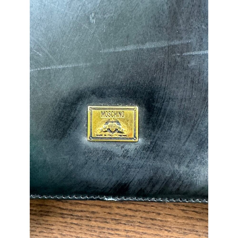 Vintage Black Leather Bag Moschino Golden Lips Buckle handbag bag (pu2000thrifty - Picture 7 of 14